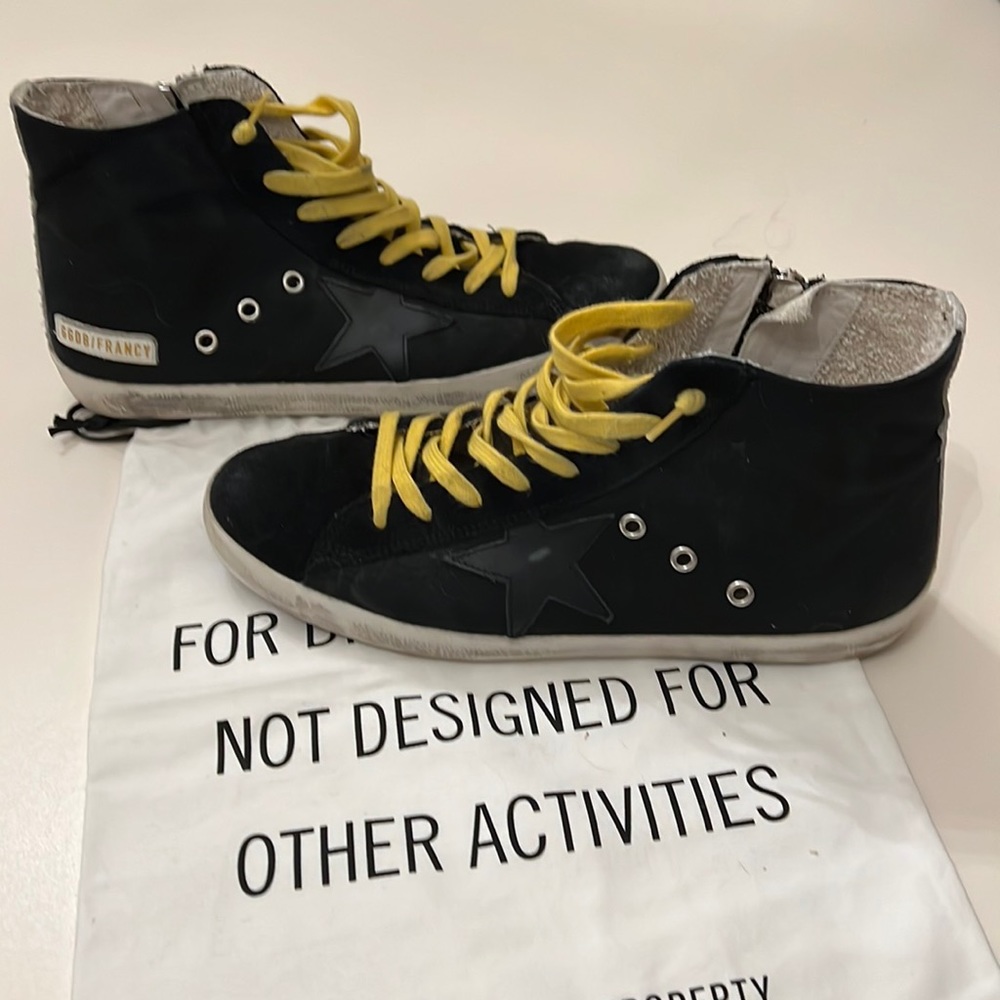 Golden Goose Black High-Top Sneakers with Yellow Laces